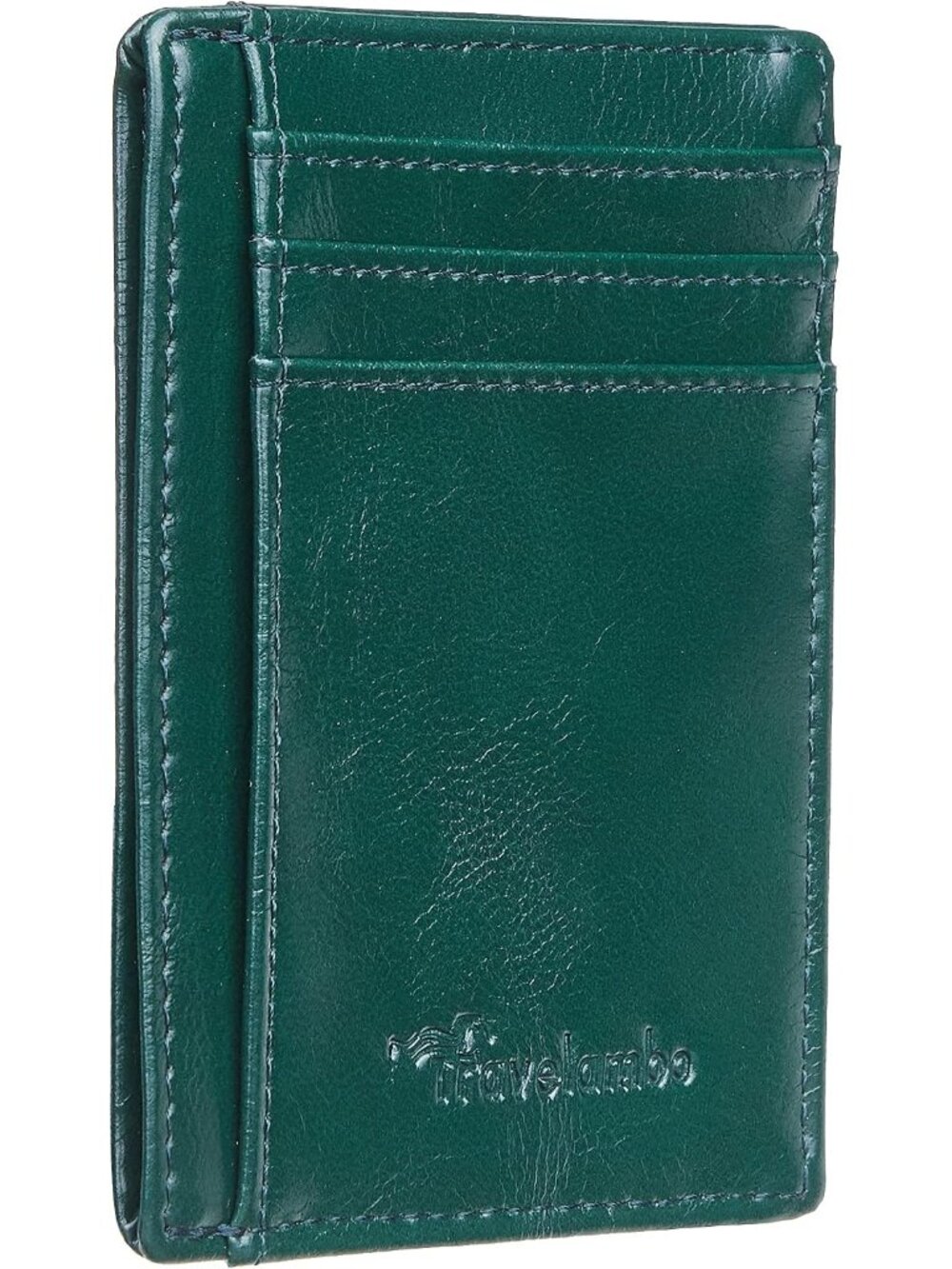 Men's Waxed Deep Green Minimalist Leather RFID Blocking Front Pocket Slim Wallet